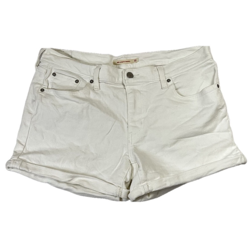 Levi's White Stretch Denim Cuffed Jean Shorts Womens 4" Inseam Mid Length Sz 32